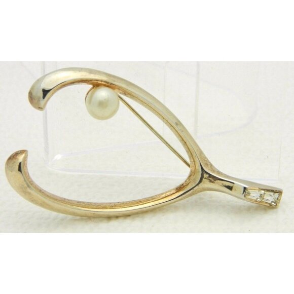 1950's CROWN TRIFARI Clear Rhinestone Faux Pearl - Picture 1 of 6